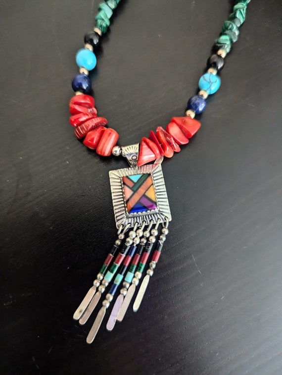 【Carolyn Pollack 】ヴィンテージ　リキッドシルバー　ネックレス Lovely Carolyn Pollack Turquoise/Malachite 925 50 Strand