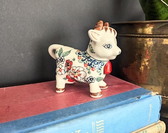 Rare 5&quot; Boleslawiec Polish Pottery Ceramic Cow Figurine