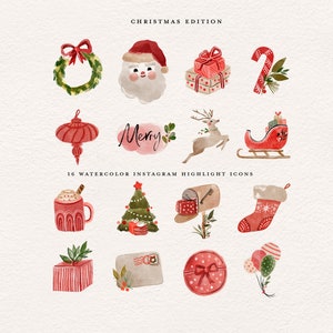 Boho Christmas instagram story highlight icons iphone iOS 14 App Icons watercolor vintage botanical clipart