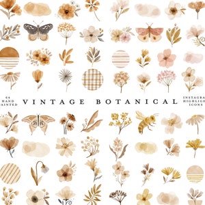 64 boho instagram story highlight icons instagram highlight butterfly watercolor vintage botanical autumn fall leaves floral flowers clipart