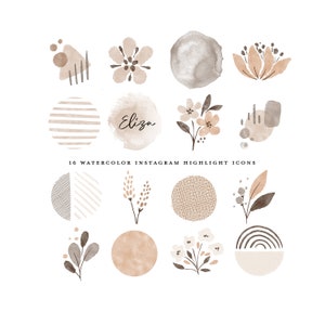 boho instagram story highlight icons watercolor bohemian brown neutrals geometric abstract clipart branding kit