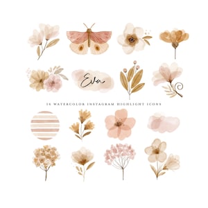 boho instagram story Highlight Icons iPhone iOS 14 App Icons Pack neutral Schmetterling Motte Aquarell Vintage botanische rosa Blumen Clipart