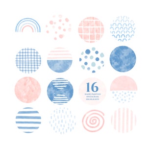 instagram story highlight icons soft pink baby blue pastel nautical hand painted watercolor circles clipart blog branding kit