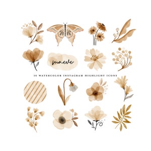 Boho Instagram Story Highlight Icons - Aquarell Herbst Schmetterling Garten - Vintage Herbst Blätter Motte - elegante botanische Blumen Clipart