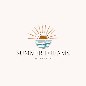 diseño prefabricado del logotipo boho sun - atardecer dibujado a mano playa de verano - sol orgánico para niños - amanecer fotografía para niños - naturaleza mar océano