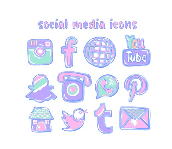 12 hand drawn social media icons pastel pink social media etsy