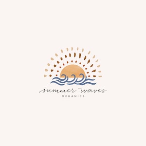 vorgefertigtes Boho Sonne Logo Design - Sonnenuntergang Sommer Strand - Bio Sonnenschein - Sonnenaufgang Reisefotografie - tropische Insel - Ozean Wellen Meer