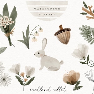 aquarel konijn bunny clipart boho botanische hand geschilderd kinderen kinderdagverblijf kinderen baby bloem planten boho clip art