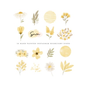 boho instagram story highlight icons iPhone iOS 14 app icons pack yellow floral neutrals neutral clipart branding kit