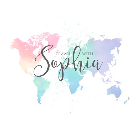 pastel watercolor map travel blog business logo design Hand Etsy