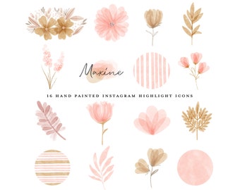 boho instagram story highlight icons instagram highlight iPhone iOS 14 app icons pack watercolor pink floral peach clipart branding kit