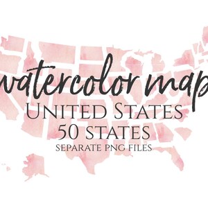 Vereinigte Staaten von Amerika Aquarell rosa Karte Clipart 50 Staaten USA Reise Blog Grafikelemente american Digital Map ClipArt