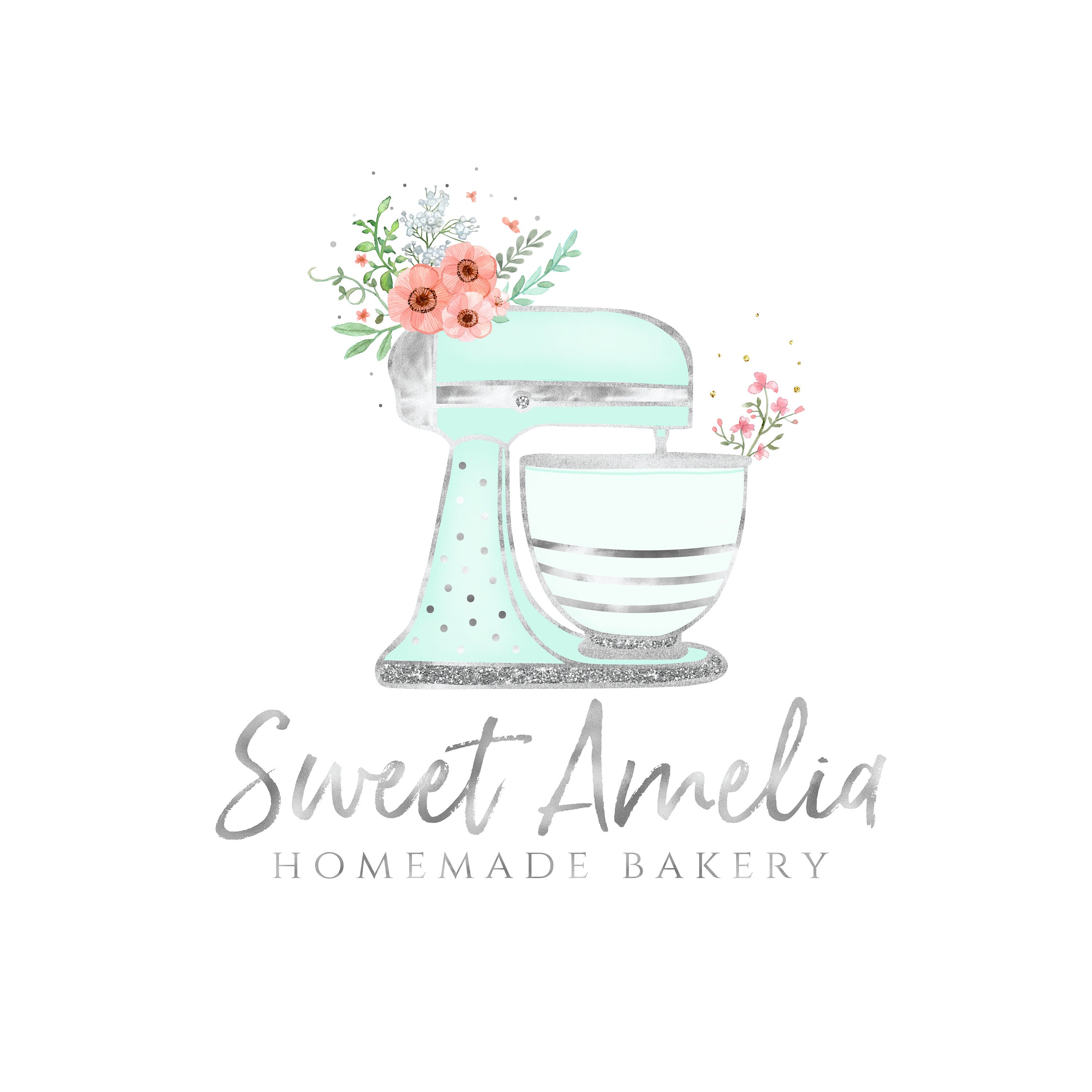 Watercolor Cake Mixer Bakery Logo Design Premade Mint Etsy
