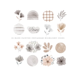 boho vintage instagram story highlight icons neutral watercolor autumn fall leaves floral brown clipart branding kit