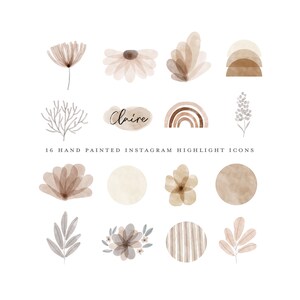 boho instagram story highlight icons instagram highlight watercolor floral brown neutrals clipart blog branding kit