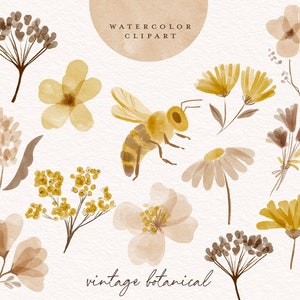 Bee Aquarell Clipart Vintage botanische Boho handbemalt Kinder Kinder Kinder Baby Blume Pflanzen Boho ClipArt