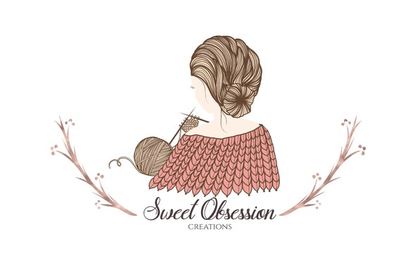 Premade Sewing Machine Logo Design Hand Drawn Crafter Girl Blog Handmade Fashion Boutique Vintage Clothing Fabric Knitting Business