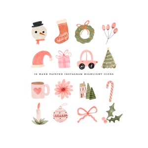 Christmas instagram story highlight icons hand painted festive holiday xmas teal peach watercolor clipart blog branding kit