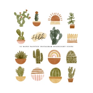 boho instagram story highlight icons iPhone iOS 14 app icons pack cactus cacti succulent desert summer plants mustard rainbow clipart sun