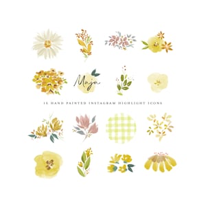 yellow instagram story highlight icons - watercolor flowers instagram highlight cover - hand painted florals clipart