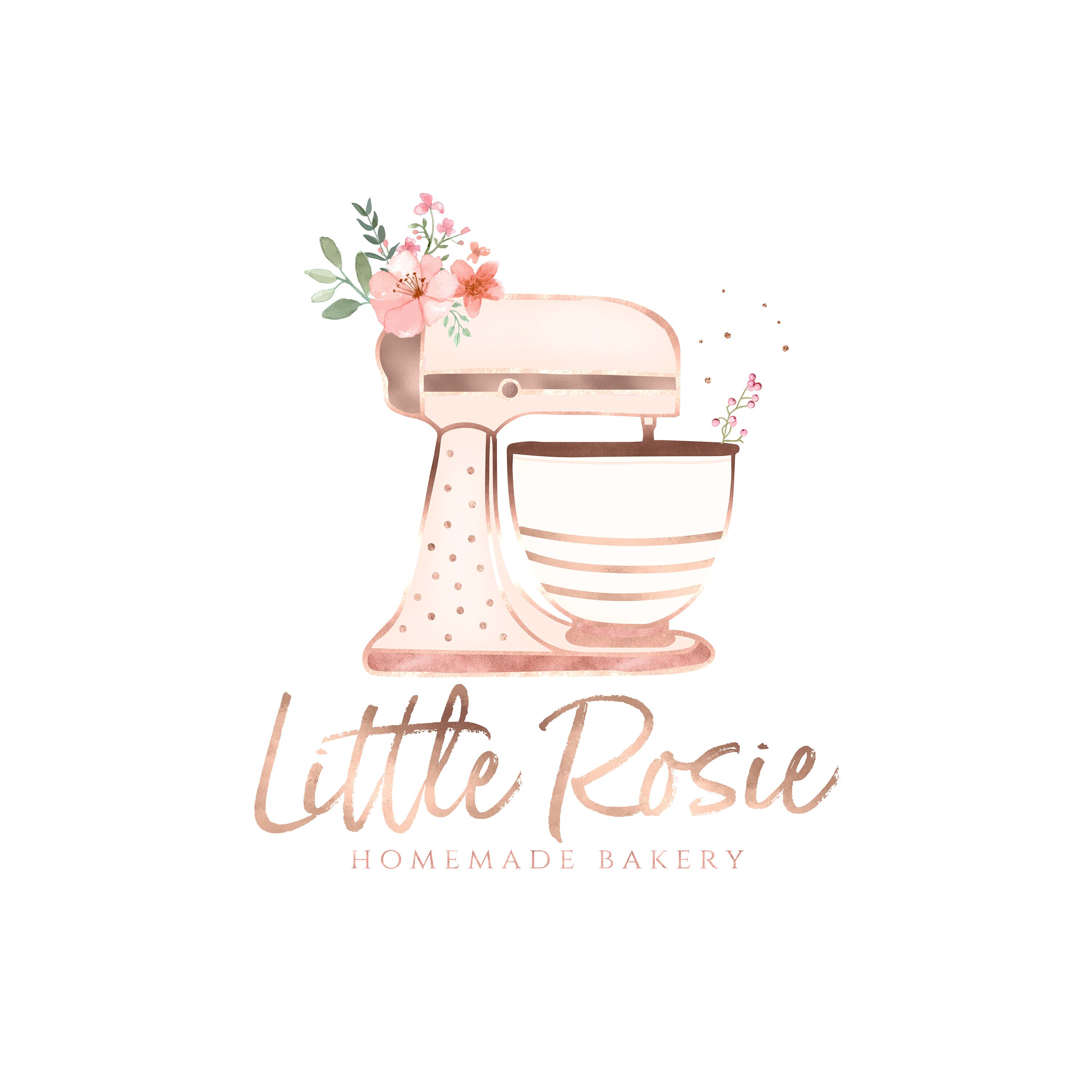 Watercolor Cake Mixer Bakery Logo Design Premade Pink Rose Etsy