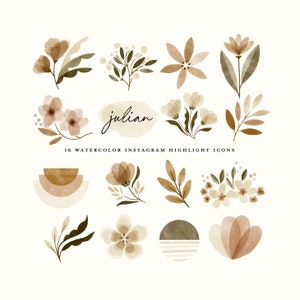 boho instagram story highlight icons - watercolor autumn flower highlight covers - elegant vintage botanicals - neutral floral fall leaves