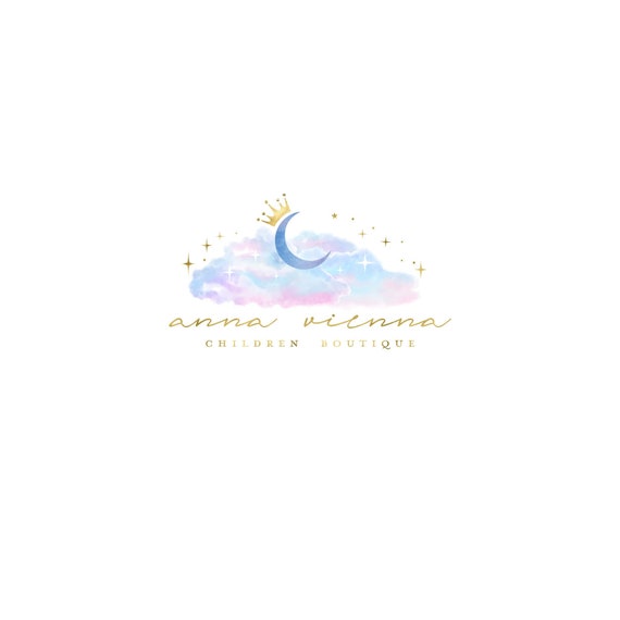 Premade Children Boutique Business Logo Design Gold Moon Etsy