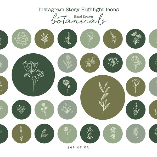 Instagram Story Highlight Icons. beige neutral green Hand Drawn sketch botanical flower Instagram Story Covers. social media icons clipart