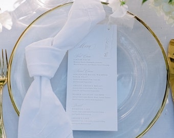 Classic Gold and White Wedding Menu with Ivory Place Card Escort Card Tag Attached with Ribbon — Different Colors Available!