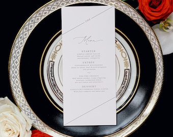 Minimalist Menu in Black & White Wedding Menu with Simple Modern Calligraphy Script — Available in Other Colors!