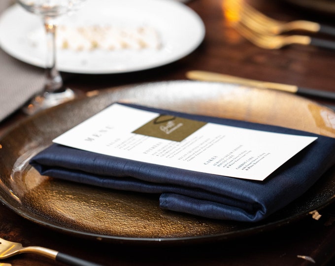 Modern Minimalist Place Card + Wedding Menu Combination, Attached with Paper Clop in Dark Green, Black & White Printed Menu — Other Colors!