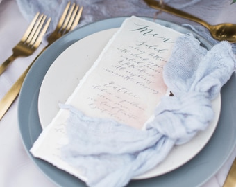 Ripped Edges Wedding Menu: Modern Calligraphy, Grey Blush Ivory