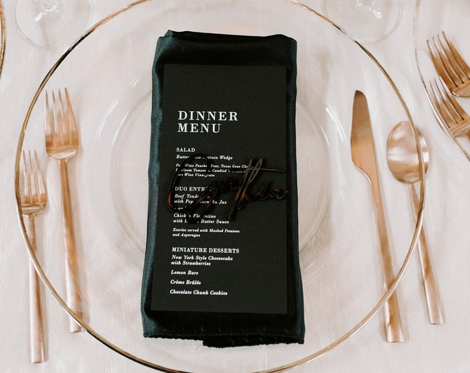 Modern Black Wedding Menu with White Ink — Available in Other Colors!
