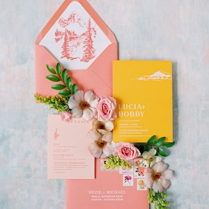 Colorado Wedding Invitation: Coral, Pink, and Yellow Stationery