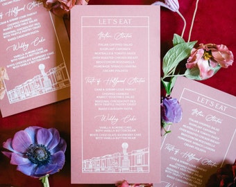 Venue Illustration Wedding Menu: Modern Calligraphy on Blush