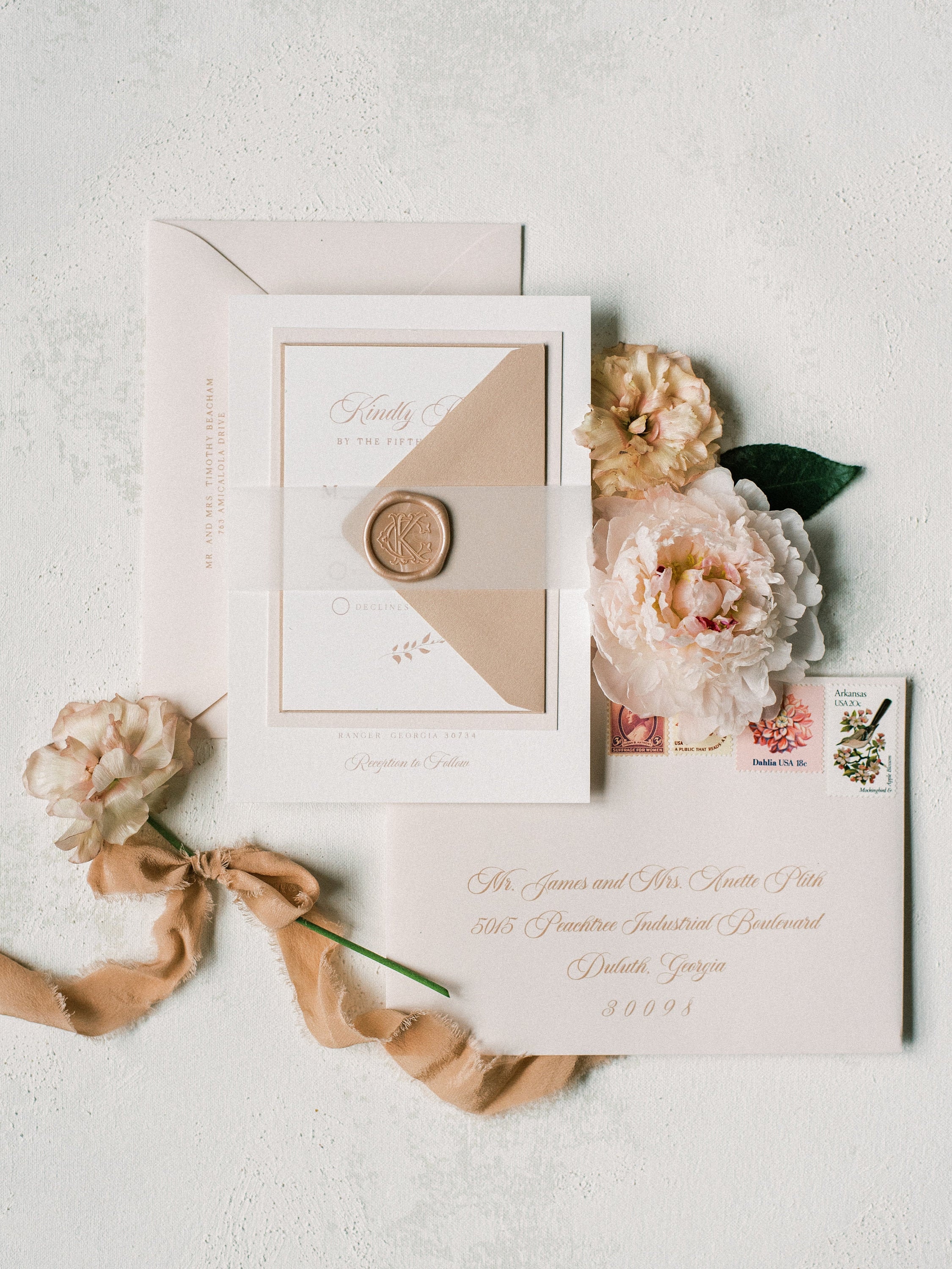 Vellum Wrap Wax Seal Wedding Invitations – All That Glitters Invitations