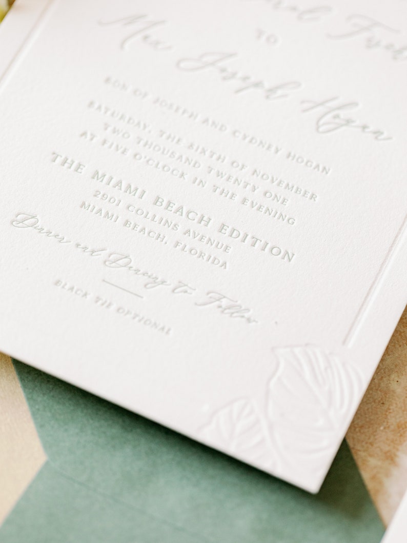Destination Miami Wedding Invitation With Tropical Palm Etsy