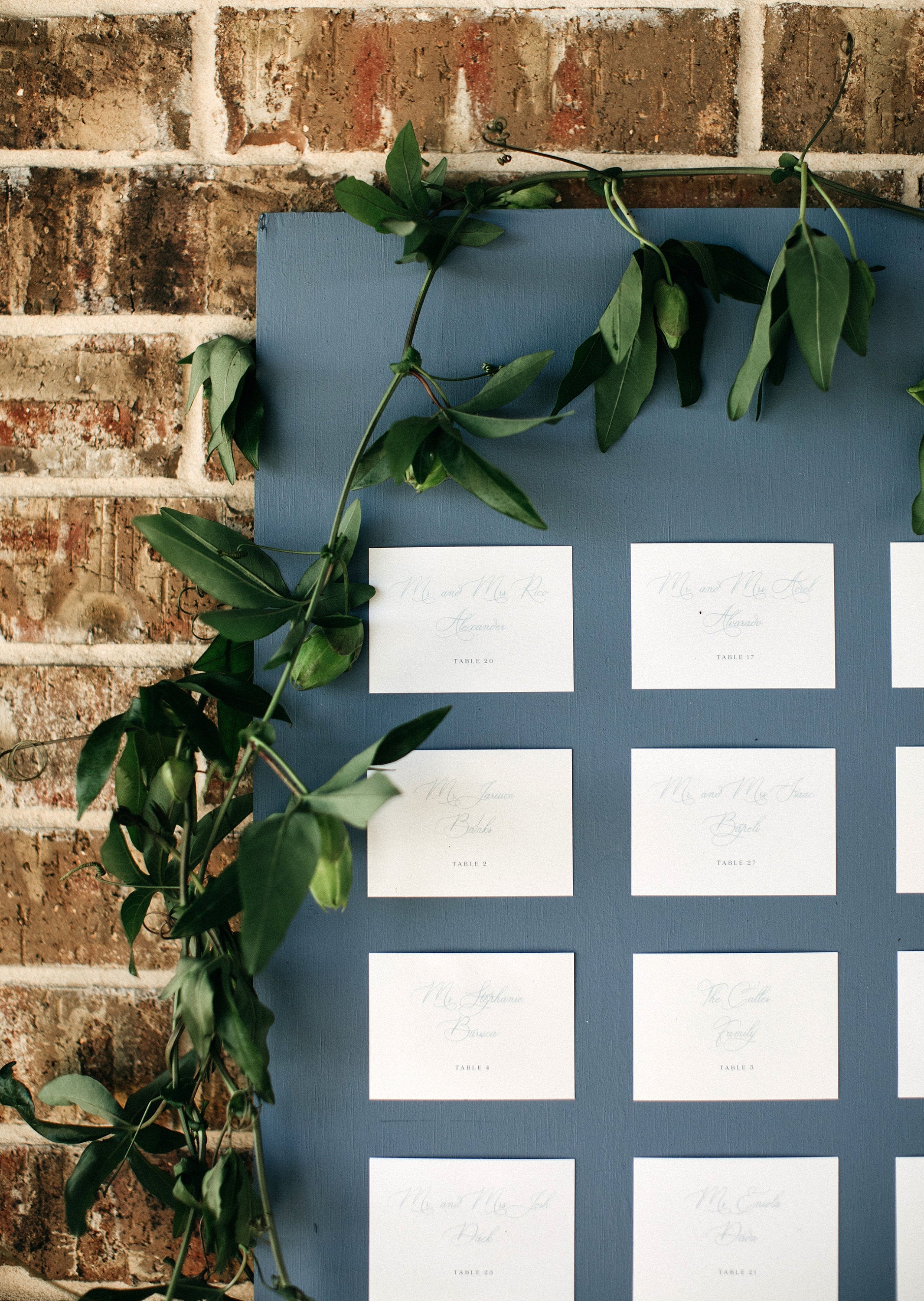 Shades of Blue Wedding Place Cards for Escort Cards in Dusty