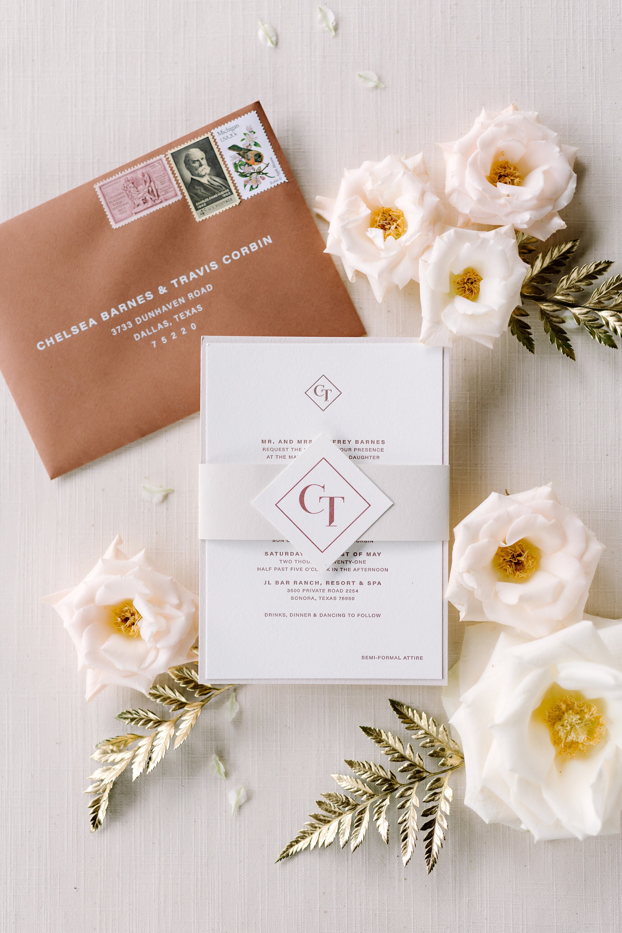 CUSTOM ORDER Monogram Wedding Invitation, Letterpress in Sepia and