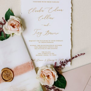 Custom Water Color Illustration of Wedding Venue on Vellum Wrap with Torn Edges, Calligraphy, Velvet and Wax Seal Other Colors Available image 2