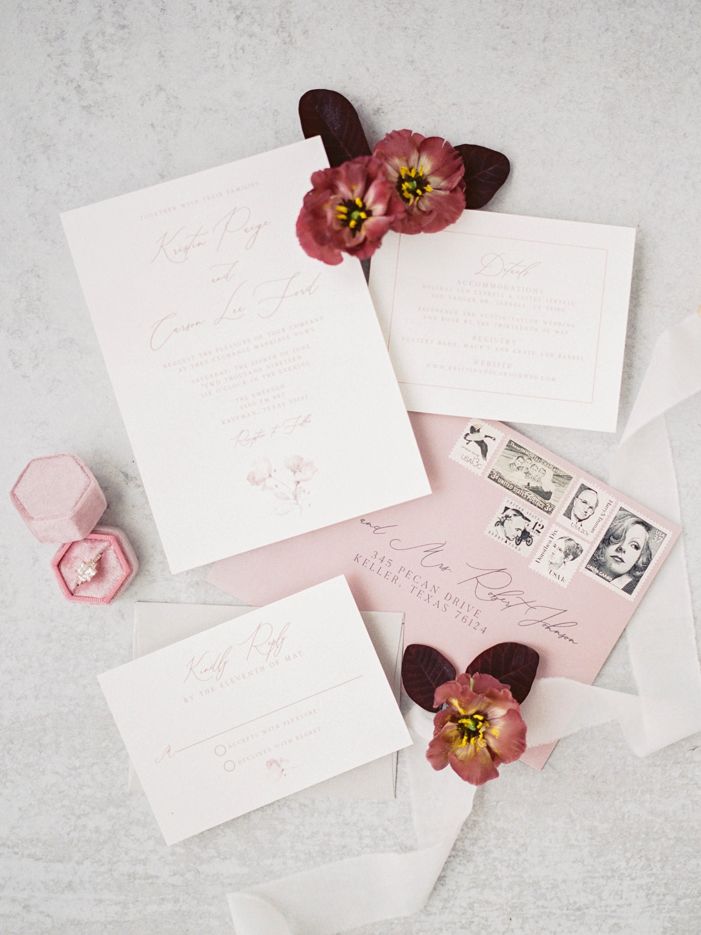 Blush & Grey Soft, Delicate Floral Wedding Invitation with ...