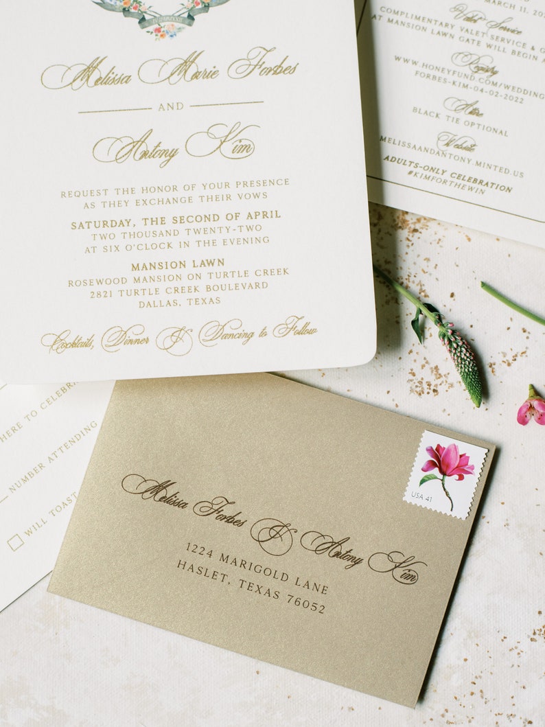 Gold Thermography Wedding Invitation With Colorful Custom Etsy