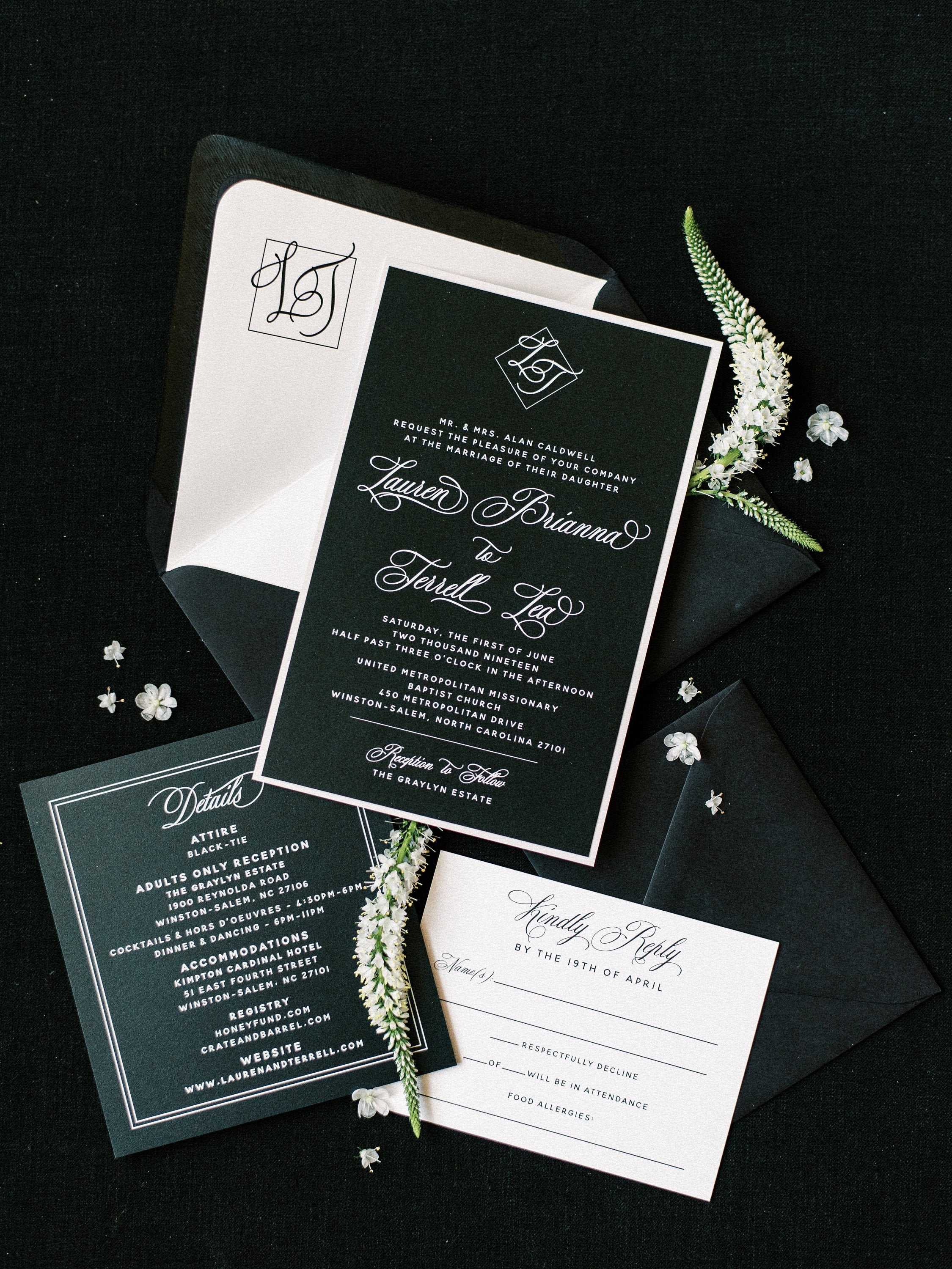 Classic & Modern Black and White Wedding Invitation with Simple