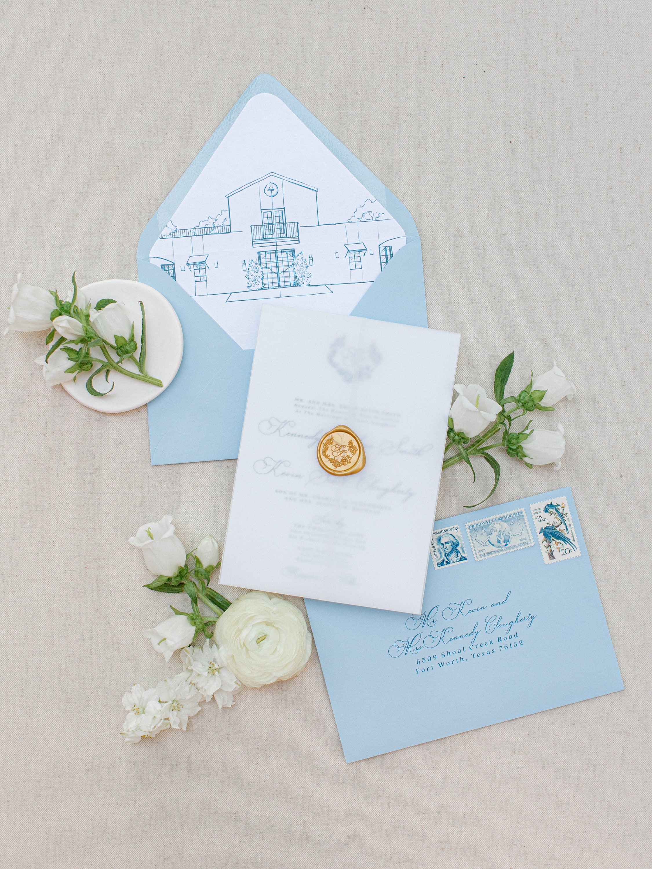 Dusty Blue Monogram Wedding Envelope Sticker Seals