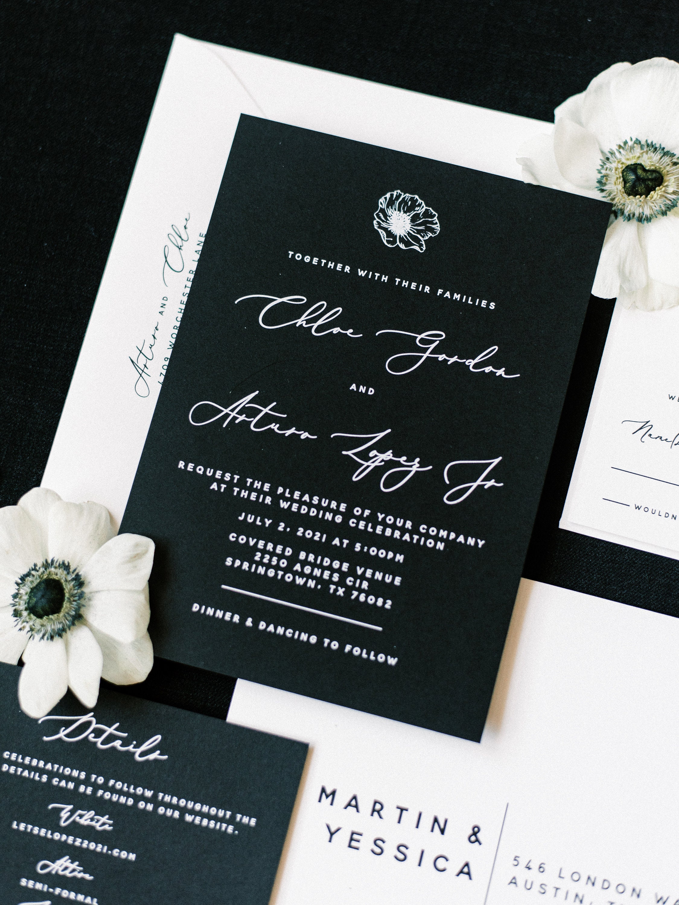 Personalised Luxury Wedding Invitation SETSimple Hearts Black & White 