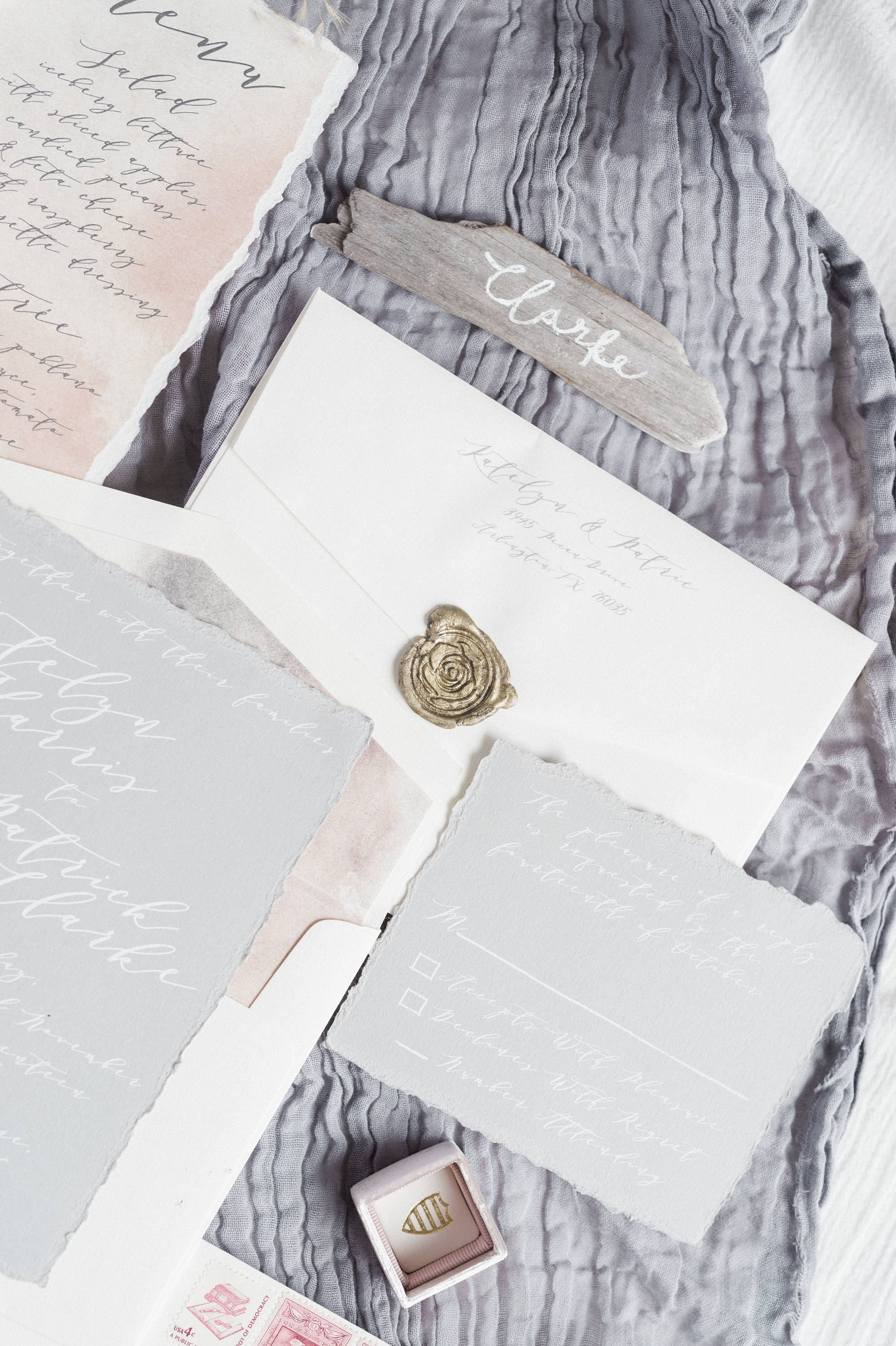 Deckled Edge Handmade Paper Wedding Invitations Letterpress Printed Gray —  Sofia Invitations and Prints