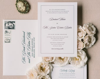 Modern and Simple Black and White Wedding Invitation with Clean, Uncluttered Design with Guest Addressing — Available in any Color Scheme