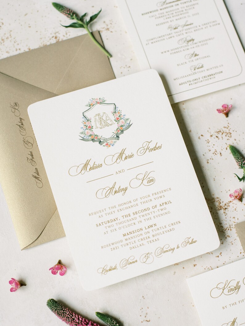 Gold Thermography Wedding Invitation With Colorful Custom Etsy