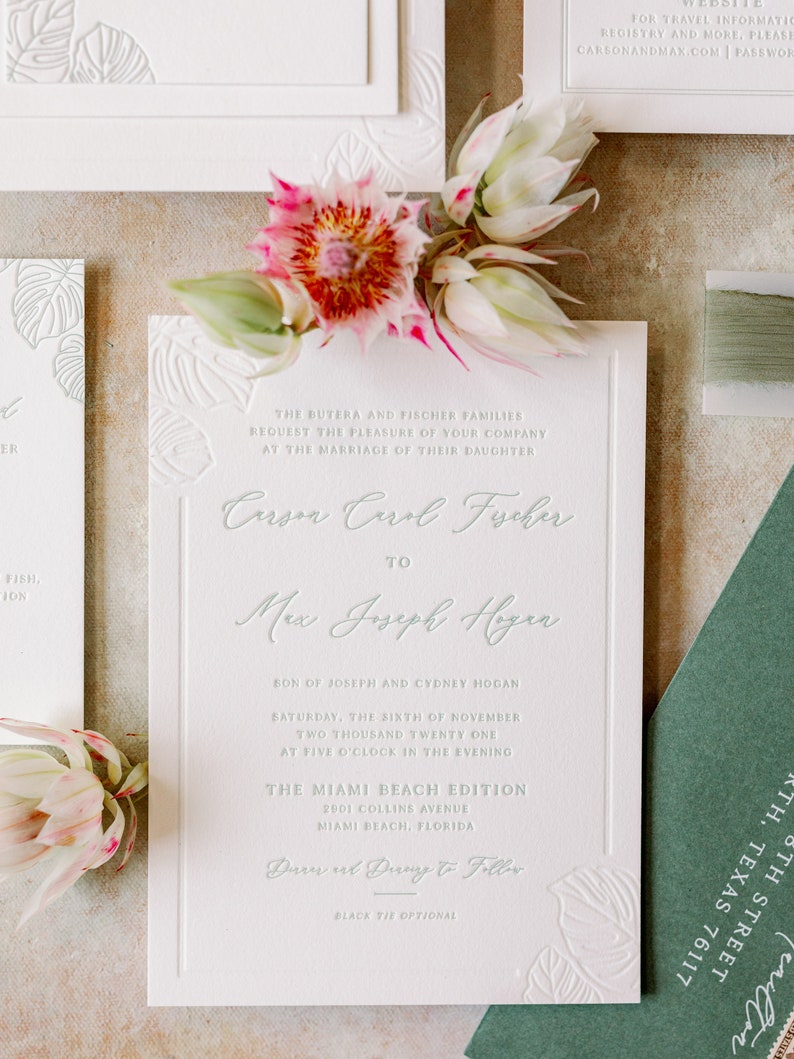 Destination Miami Wedding Invitation With Tropical Palm Etsy