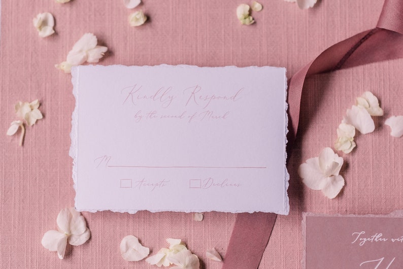 Other Colors Floral Vellum Wrap Wedding Invitation on Dusty Rose White Ink Calligraphy with Torn Edges and Wax Seal